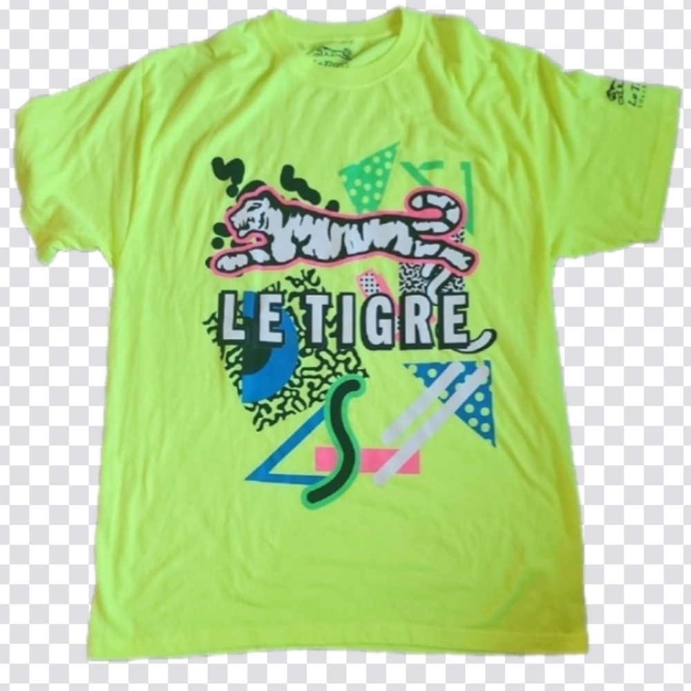 Le Tigre Neon Yellow Graphic T-Shirt Retro 90s Streetwear Size M